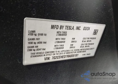 2024 Tesla Cybertruck All-Wheel Drive from USA, damaged, VIN 7G2CEHED7RA005181